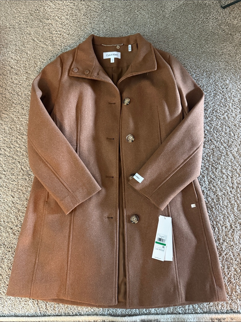 Calvin Klein Women's Camel Brown Wool Trench Coat